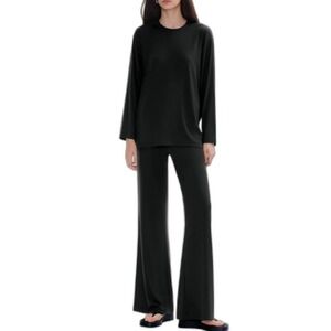 New Women's C202 Black 2-Piece Lounge Tracksuit Set Size Small Wide Leg Flowy